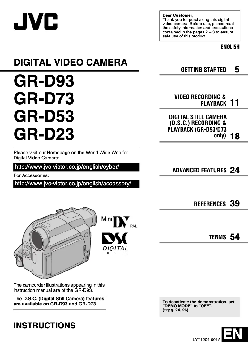 Page 1 de la notice Manuel utilisateur JVC GR-D23