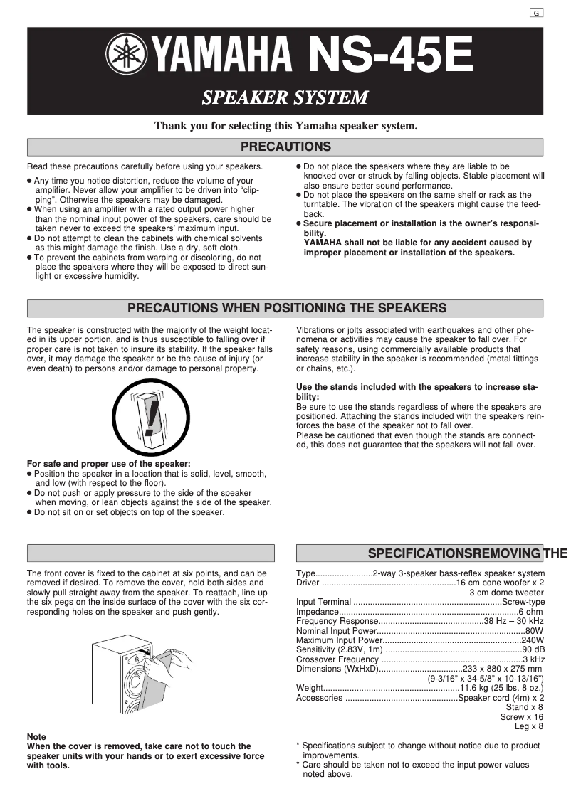 Página 1 del manual Manual de usuario Yamaha NS-45E