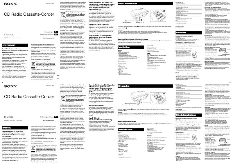 Page n°1 - Manuel utilisateur Sony CFD-S05