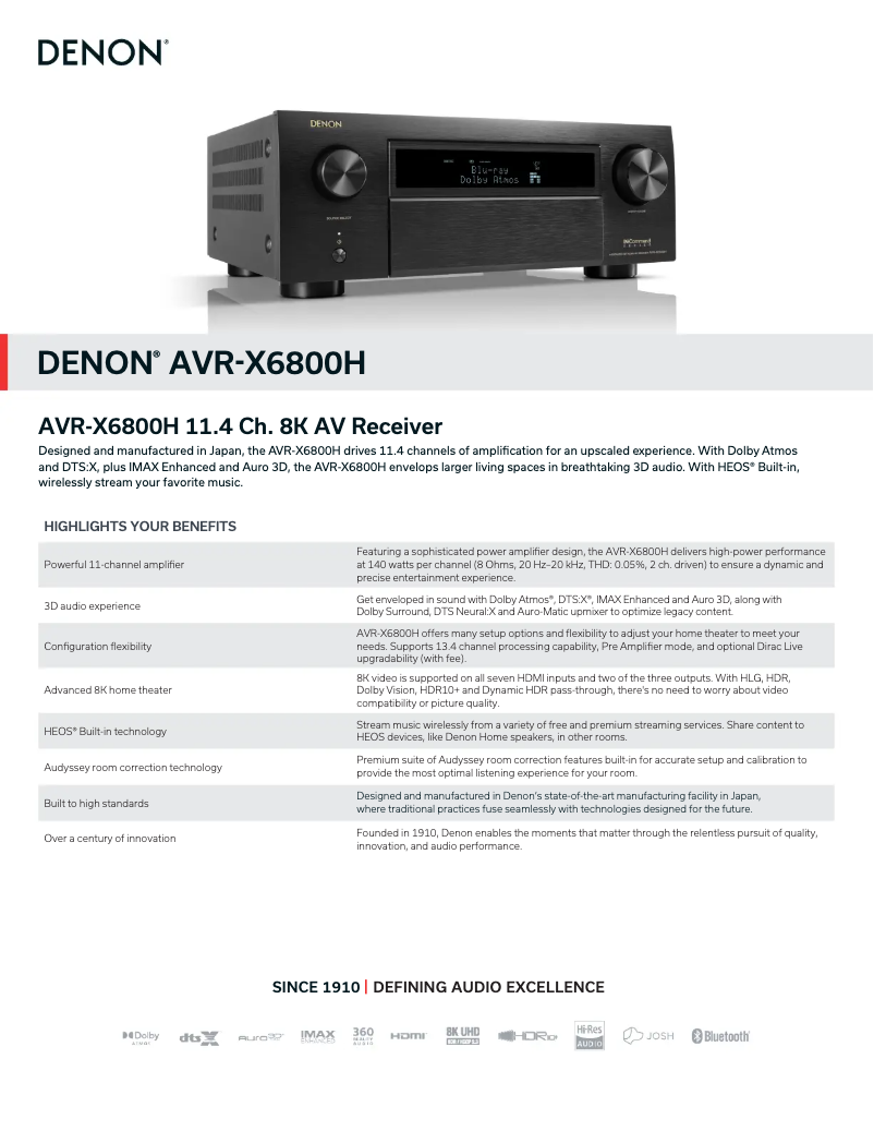 Page n°1 - Fiche technique Denon AVR-X6800H