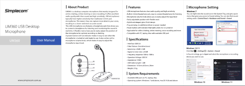 Page n°1 - Manuel utilisateur Simplecom UM360