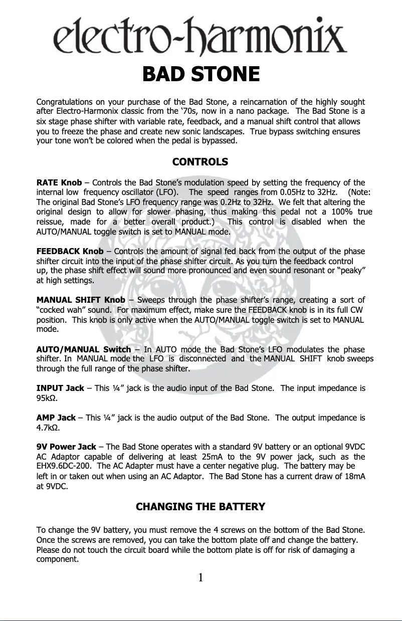 Image de la première page du manuel de l'appareil Bad Stone