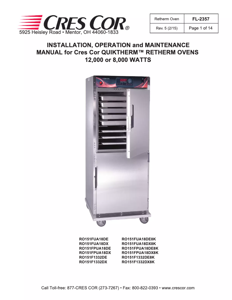 Page 1 de la notice Manuel utilisateur Cres Cor RO151F1332DE