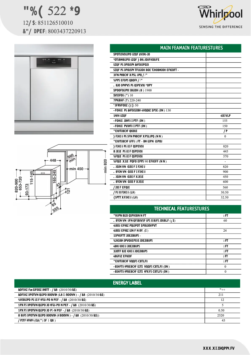 Page n°1 - Fiche technique Whirlpool ADG 522 IX