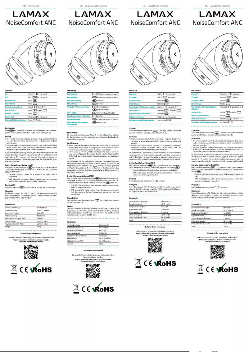 Page 1 de la notice Manuel utilisateur Lamax NoiseComfort ANC
