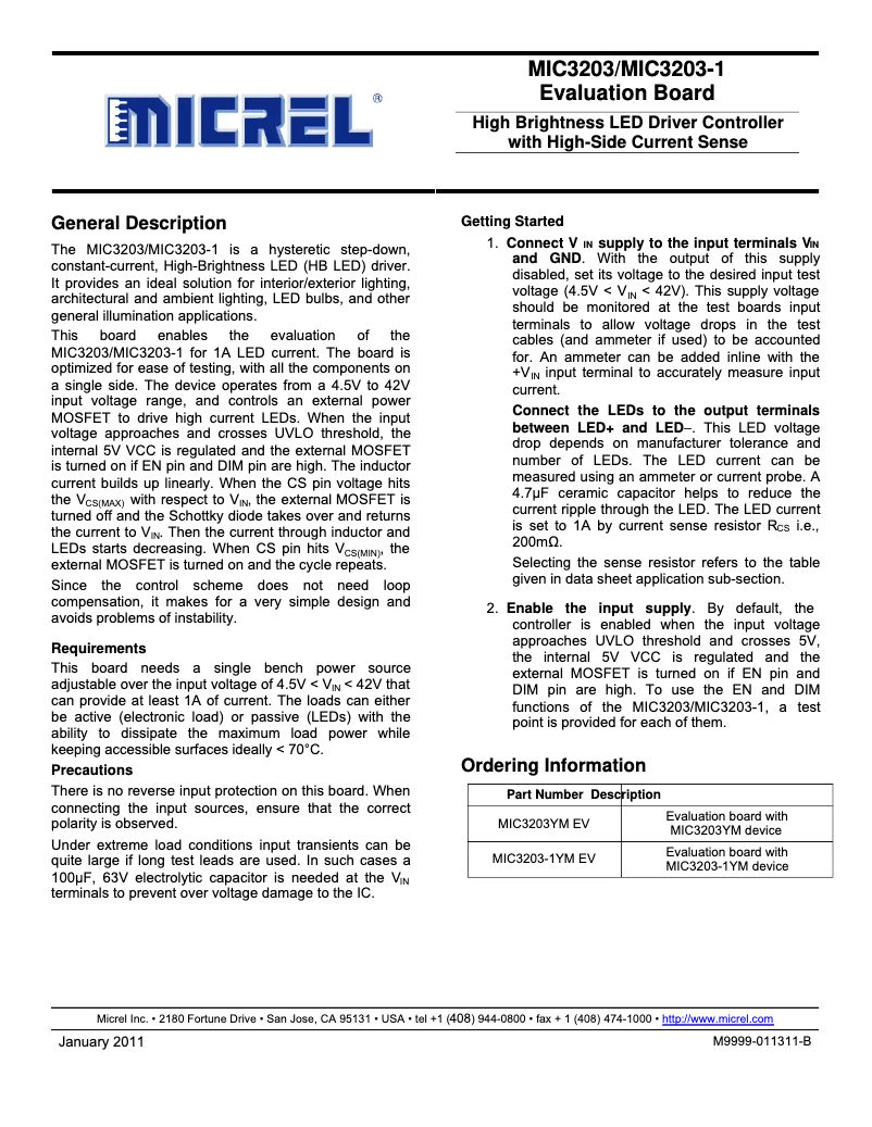 Imagen de la primera página del manual del dispositivo MIC3203YM