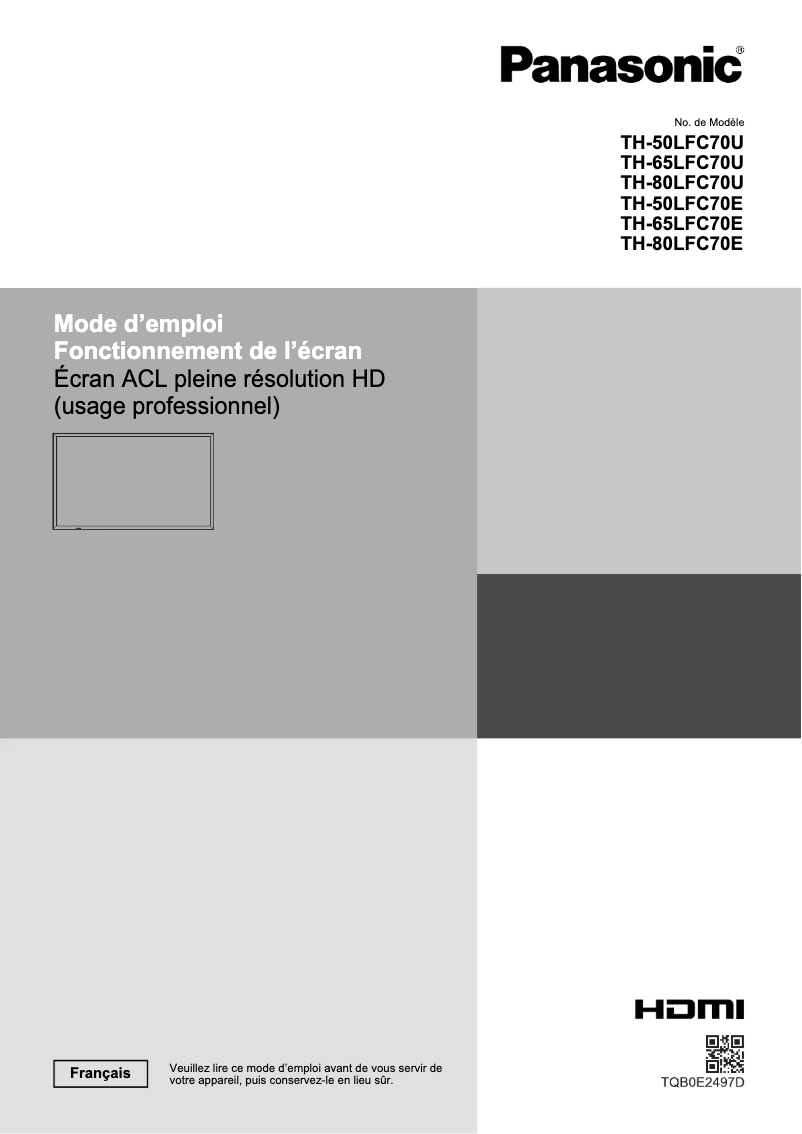 Page n°1 - Manuel utilisateur Panasonic TH-80LFC70E