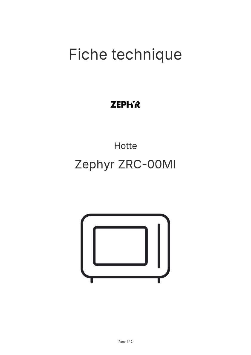 Page n°1 - Fiche technique Zephyr ZRC-00MI
