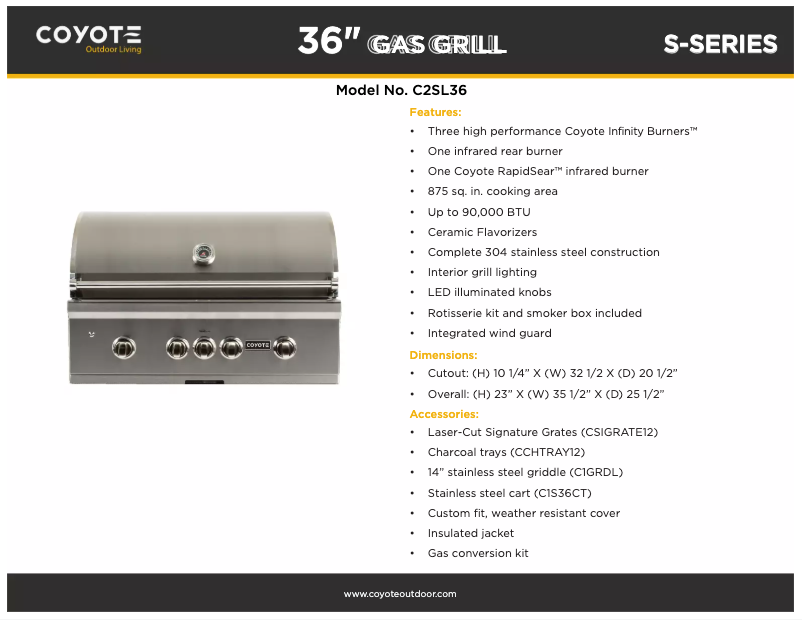 Page 1 de la notice Fiche technique Coyote C2SL36LP