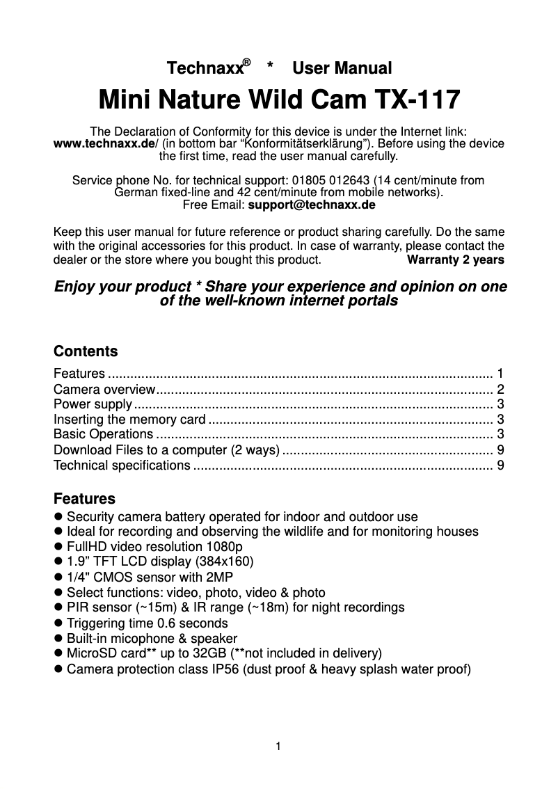 Page 1 de la notice Manuel utilisateur Technaxx TX-117