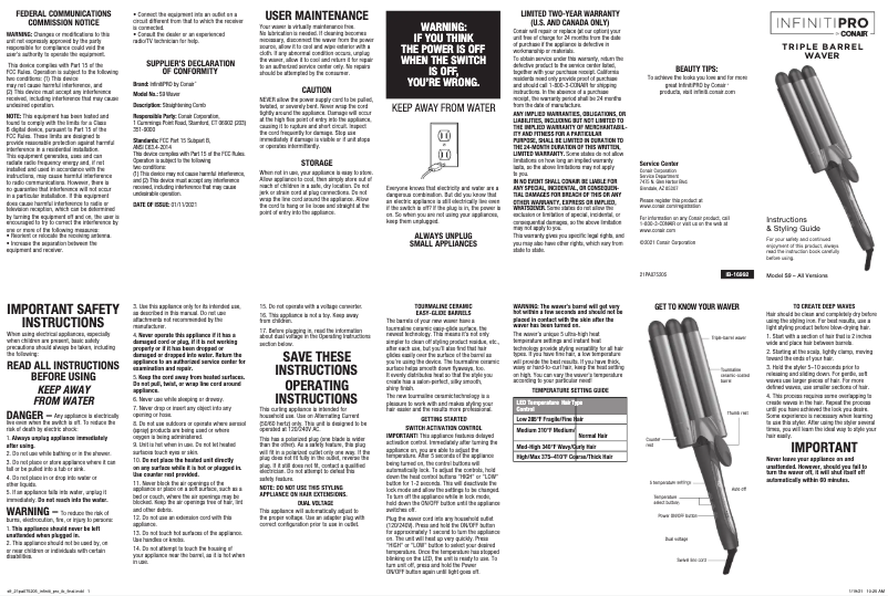 Page 1 de la notice Manuel utilisateur Conair S9