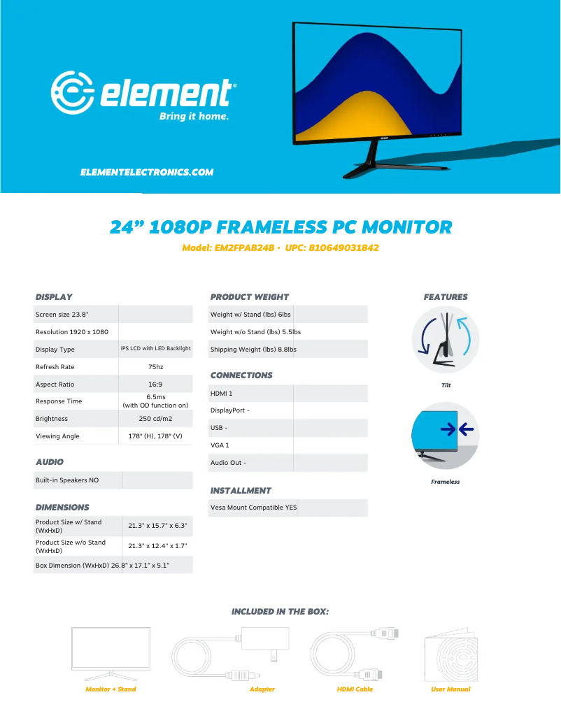 Page 1 de la notice Manuel utilisateur Element EM2FPAB27B