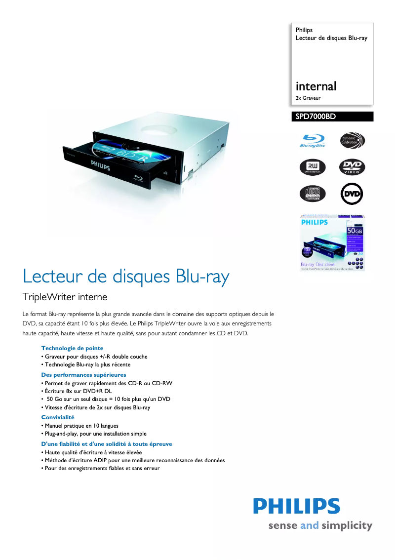 Page n°1 - Fiche technique Philips SPD7000BD