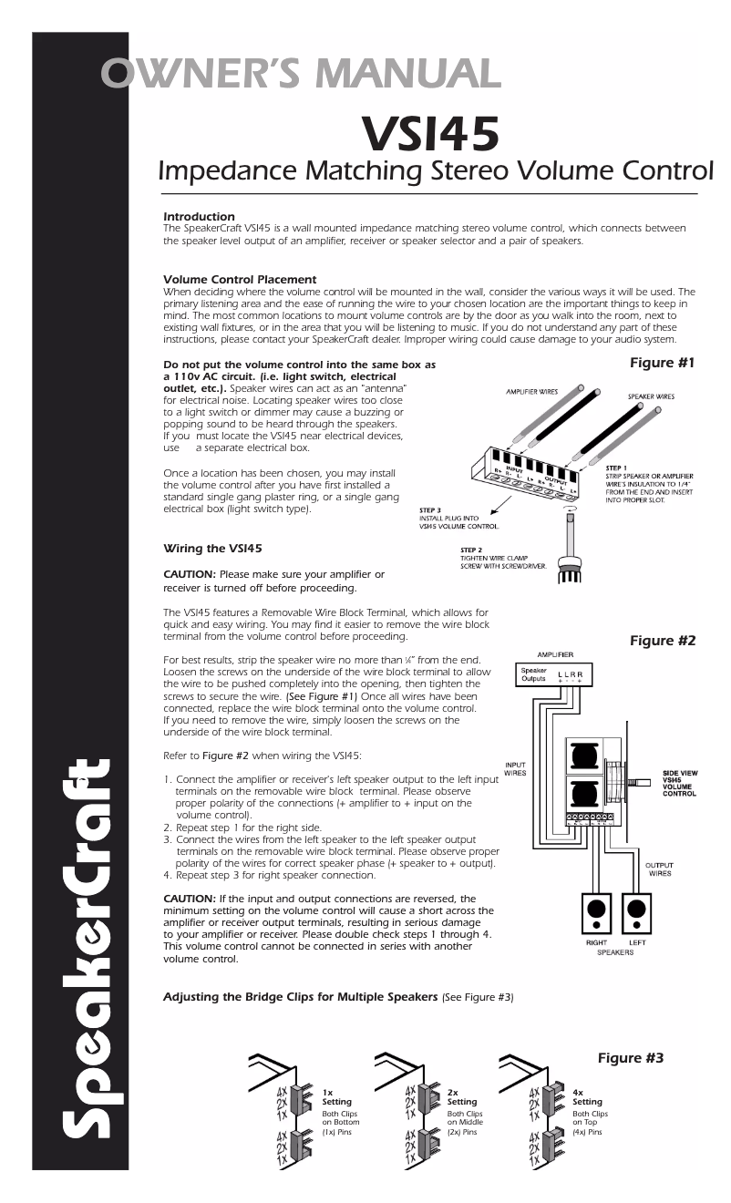 Page 1 de la notice Manuel utilisateur SpeakerCraft VSI45