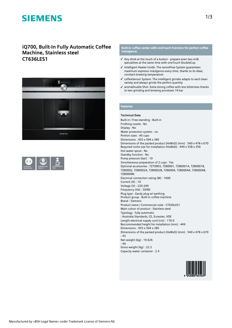 Image de la première page du manuel de l'appareil CT636LES1