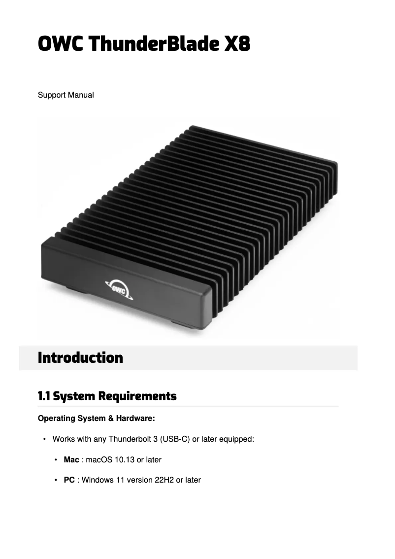 Page n°1 - Manuel utilisateur OWC ThunderBlade X8