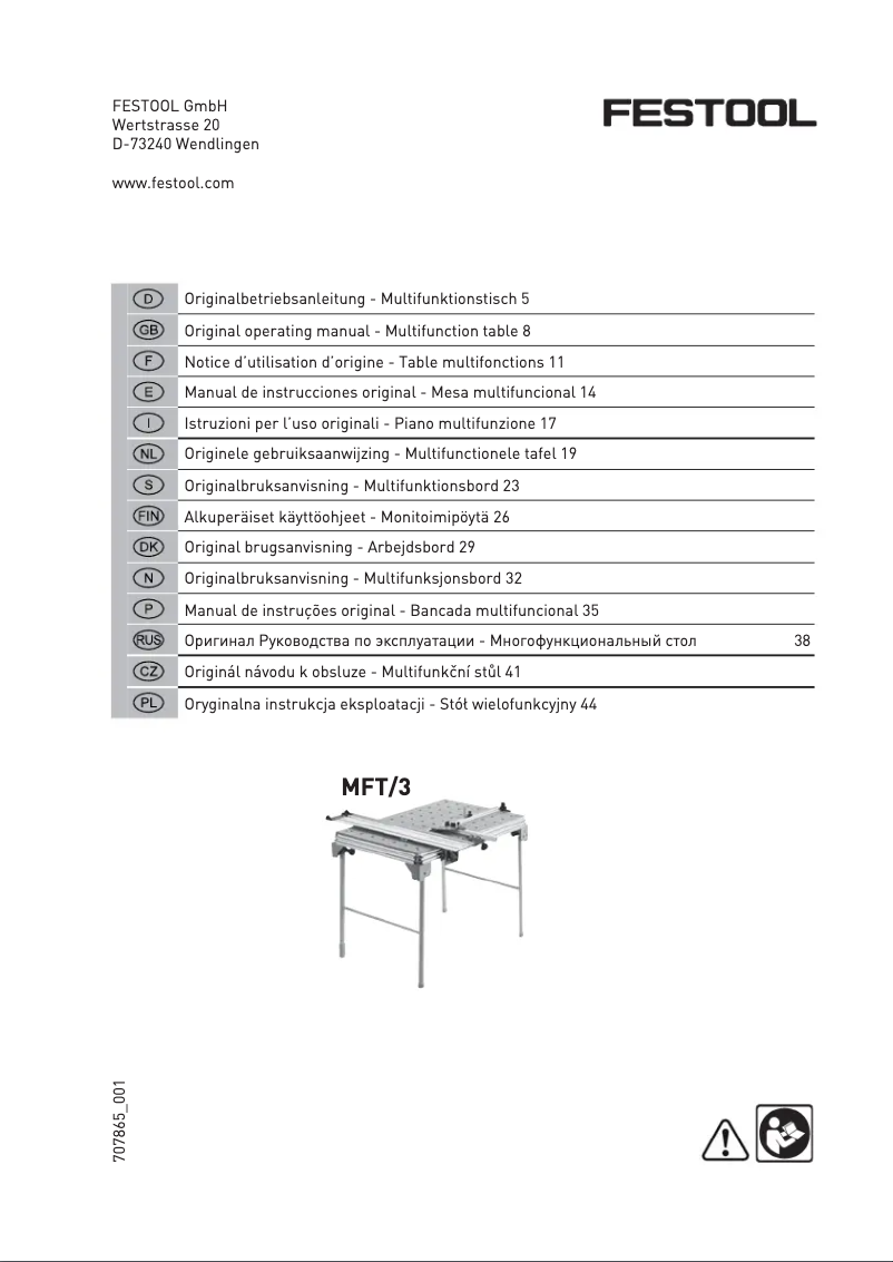Page 1 de la notice Manuel utilisateur Festool MFT 3