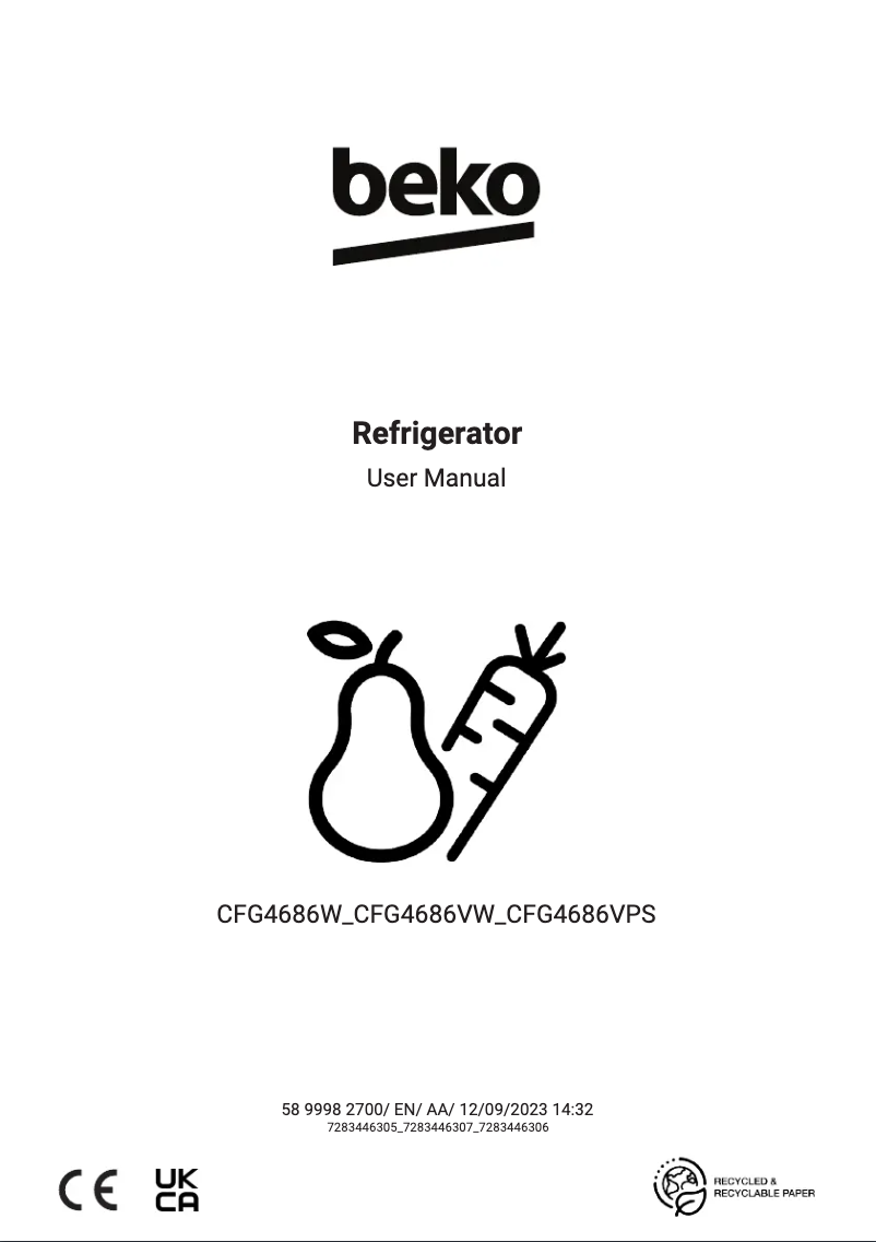 Page 1 de la notice Manuel utilisateur Beko CFG4686VPS