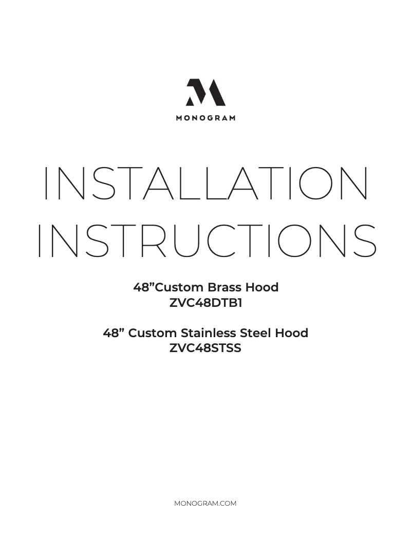 Page 1 de la notice Guide d'installation Monogram ZVC48STSS