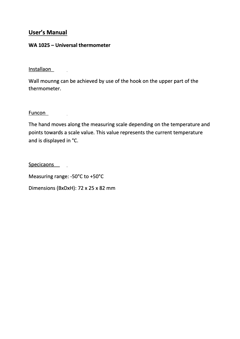 Image de la première page du manuel de l'appareil WA 1025