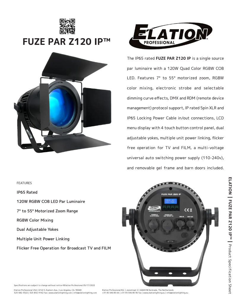 Page n°1 - Fiche technique Elation Fuze Par Z120 IP