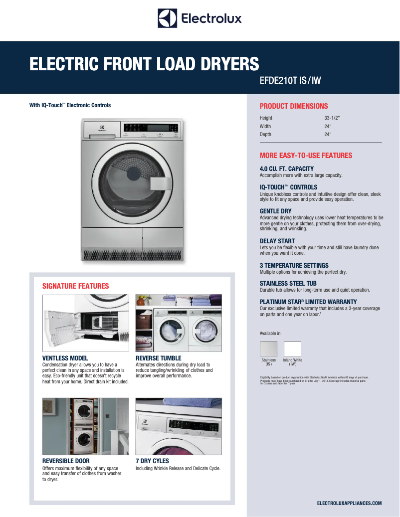 Image de la première page du manuel de l'appareil EFDE210TIW