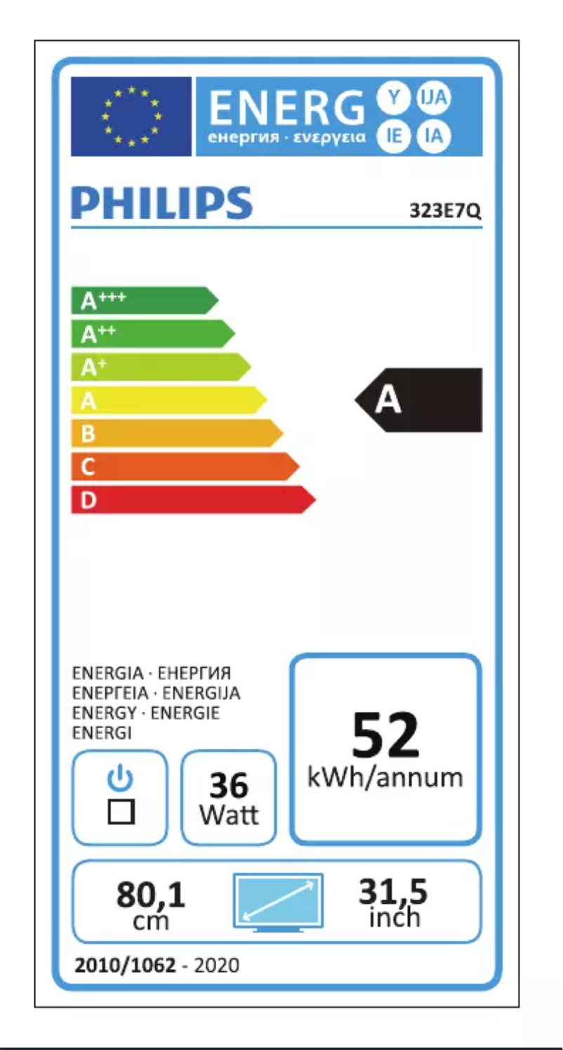 Page 1 of the manual Energy Label Philips E Line 323E7QDAB