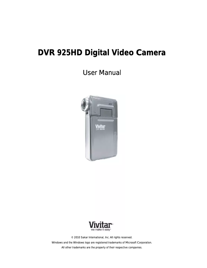 Page n°1 - Manuel utilisateur Vivitar DVR 925HD