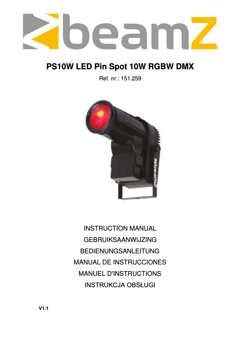 Page n°1 - Manuel utilisateur BeamZ PS10W