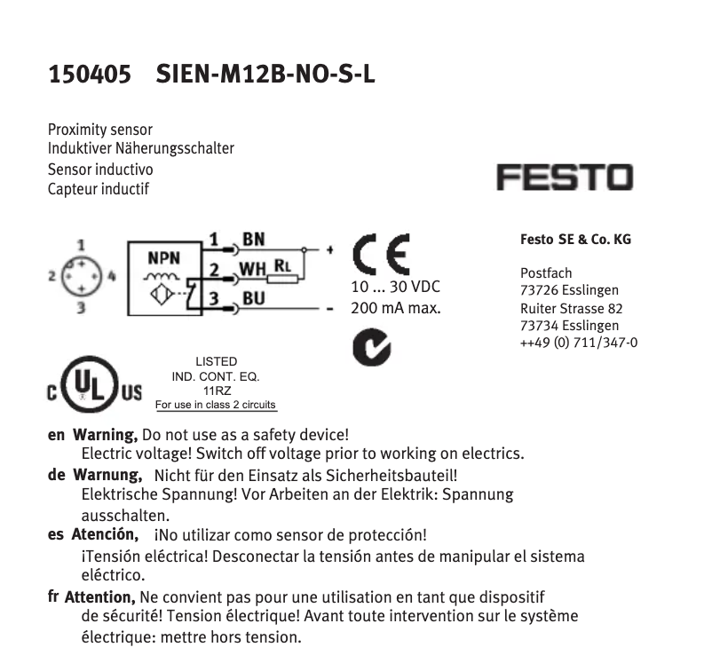 Page 1 de la notice Manuel utilisateur Festo SIEN-M12B-NO-S-L