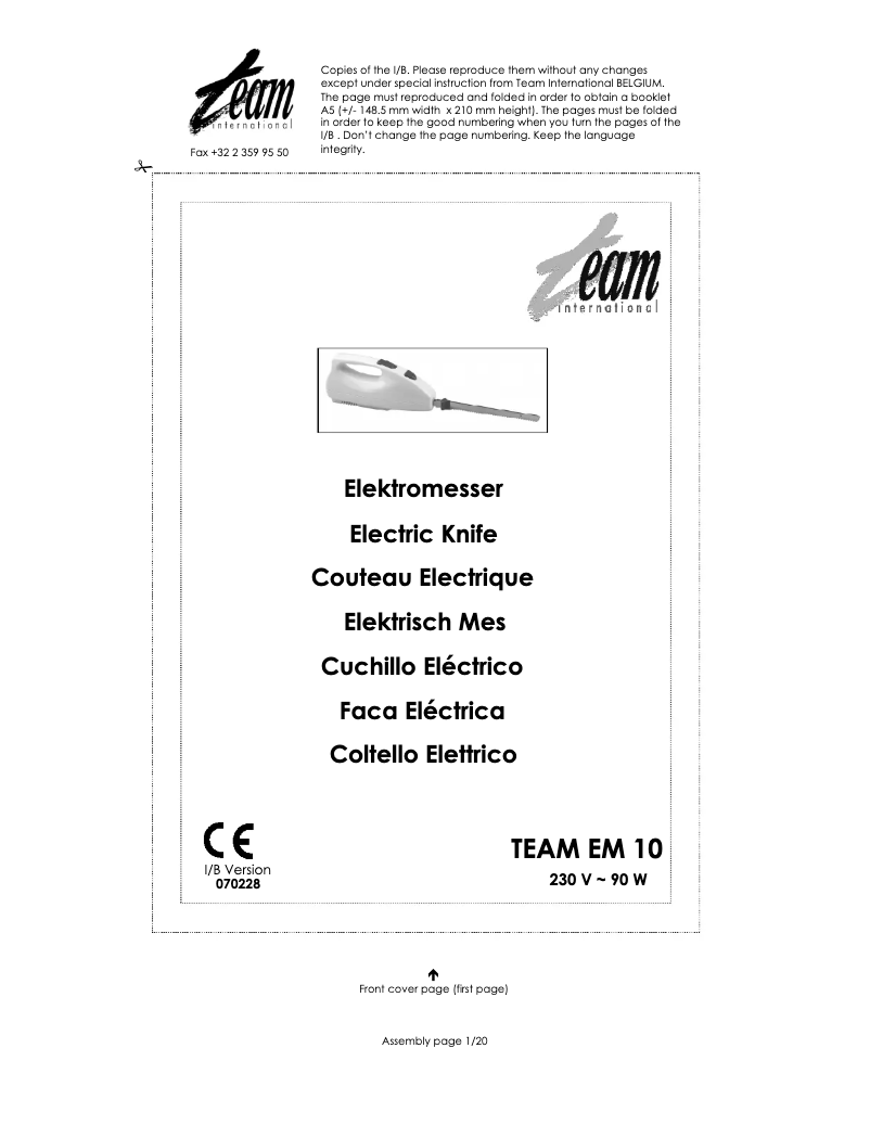 Page 1 de la notice Manuel utilisateur Team EM 10