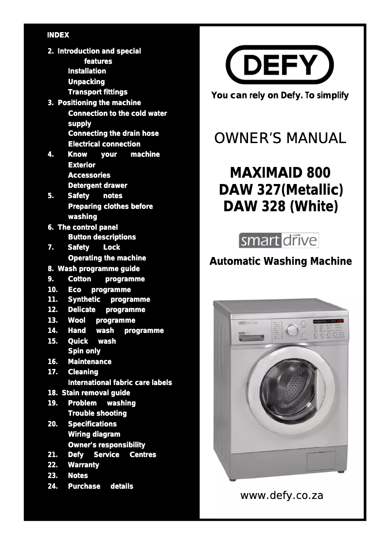 Page 1 de la notice Manuel utilisateur Defy DAW 327