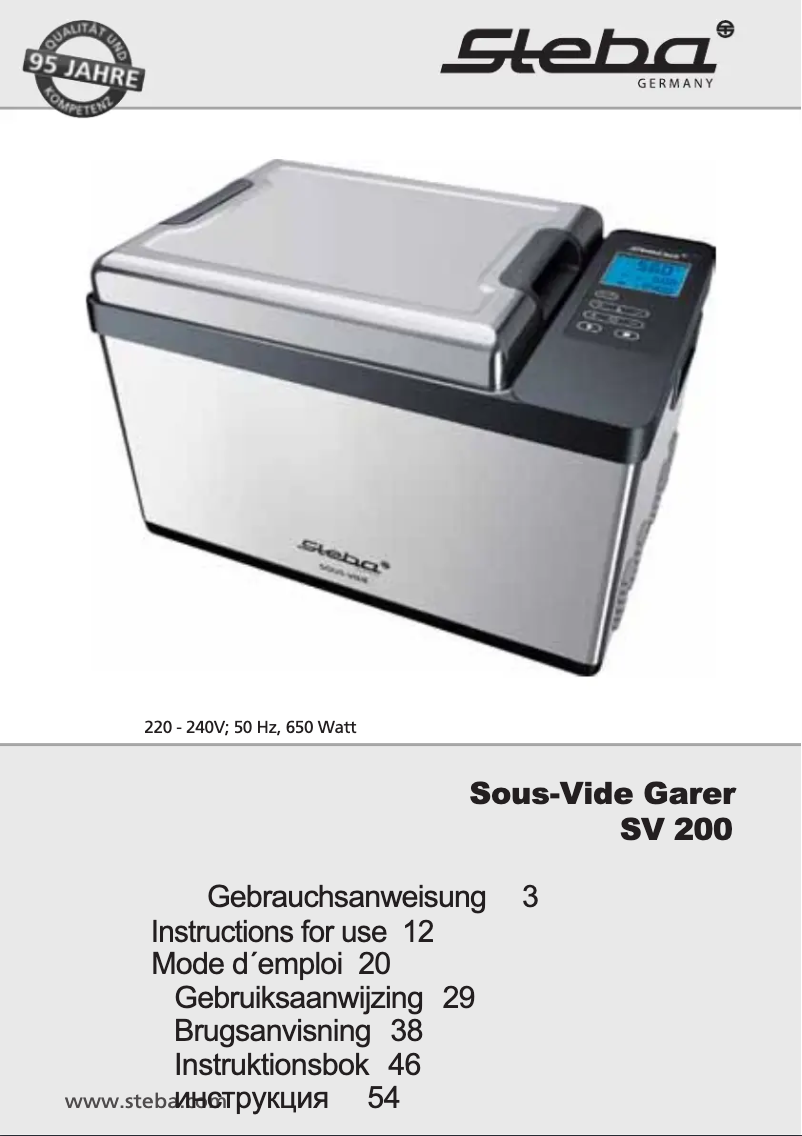 Page n°1 - Manuel utilisateur Steba SV 200 PRO