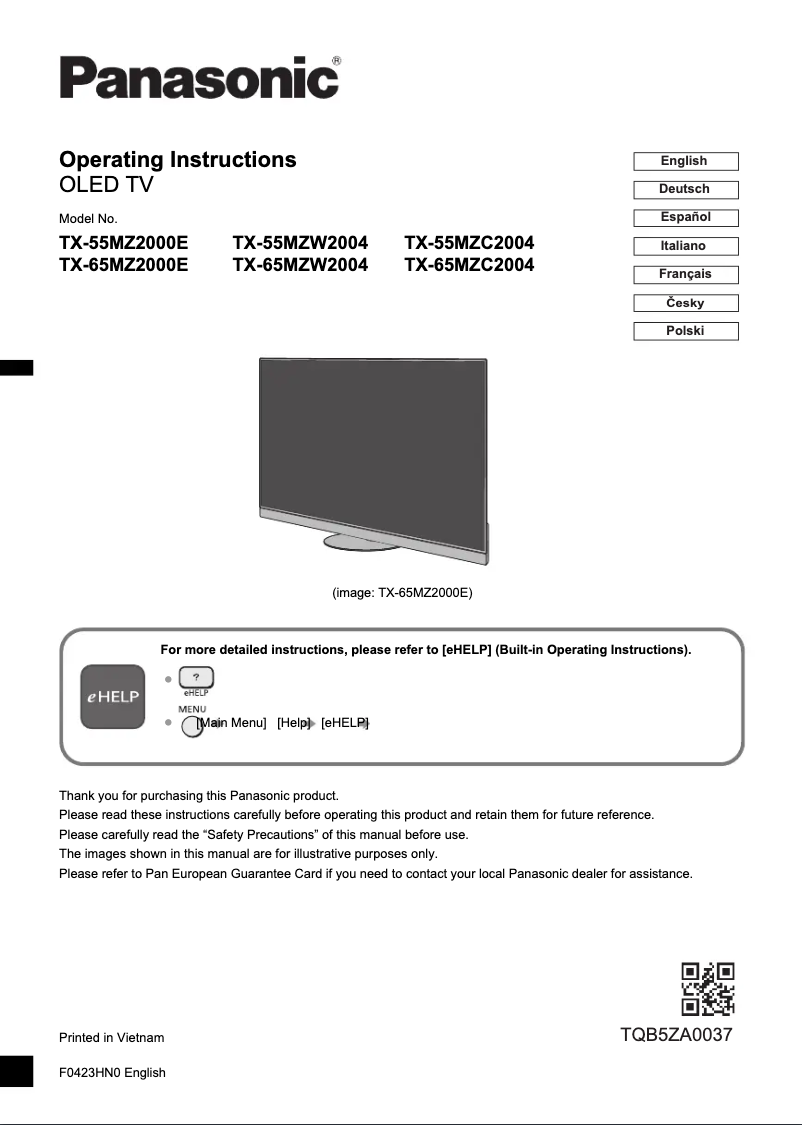 Page 1 de la notice Manuel utilisateur Panasonic TX-65MZ2000E
