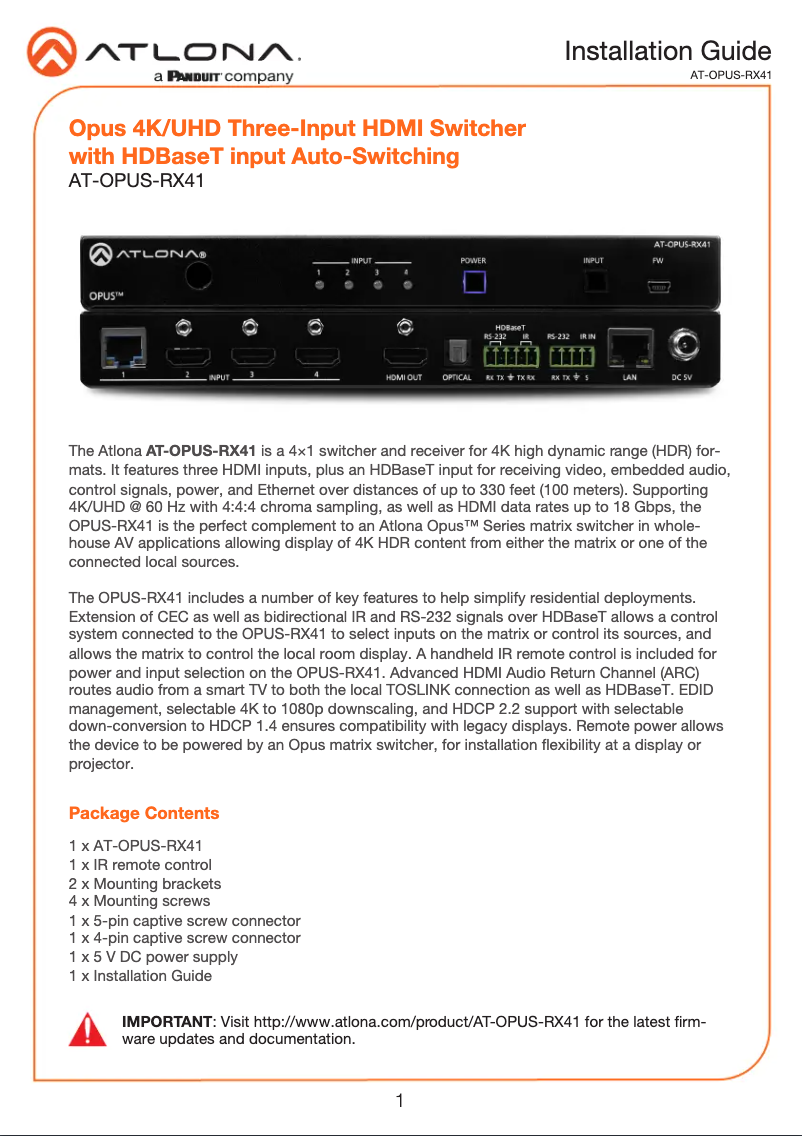Image de la première page du manuel de l'appareil AT-OPUS-RX41