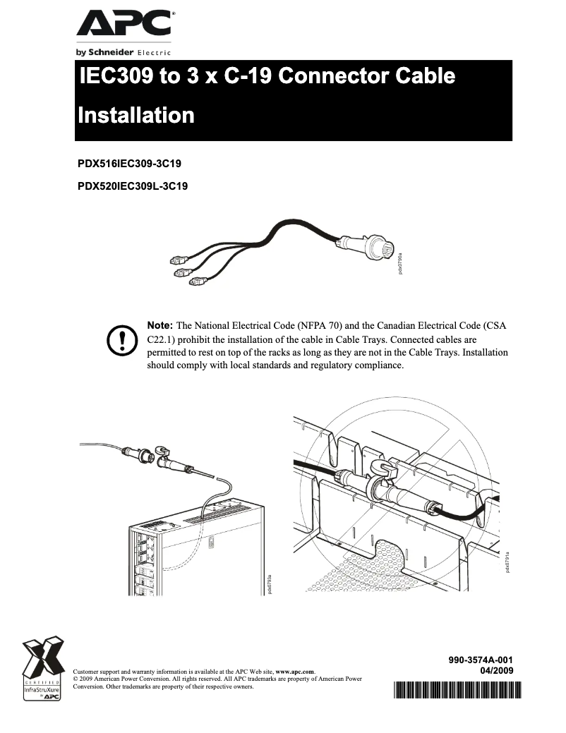 Page 1 de la notice Manuel utilisateur APC PDX520IEC309L-3C19