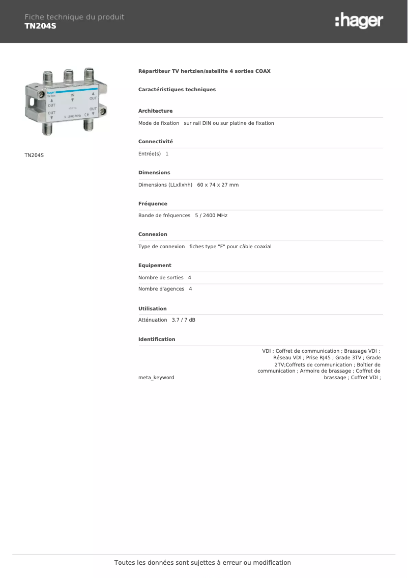 Image de la première page du manuel de l'appareil TN204S
