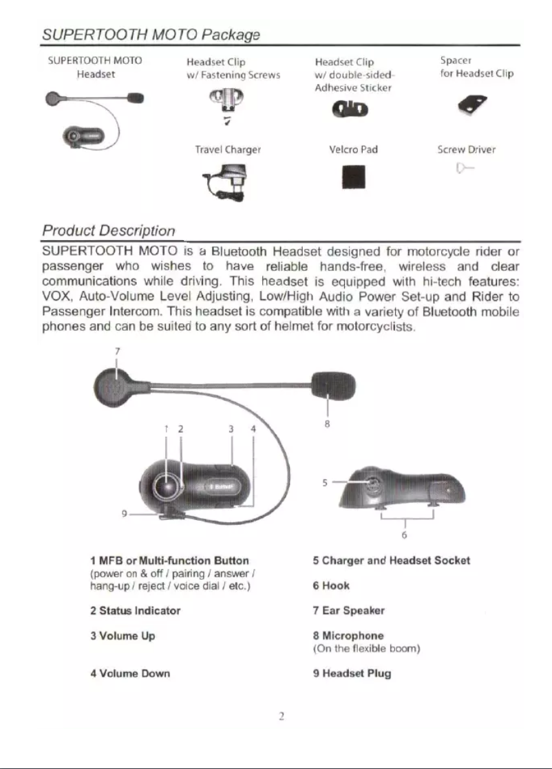 Page 1 de la notice Manuel utilisateur SuperTooth Moto