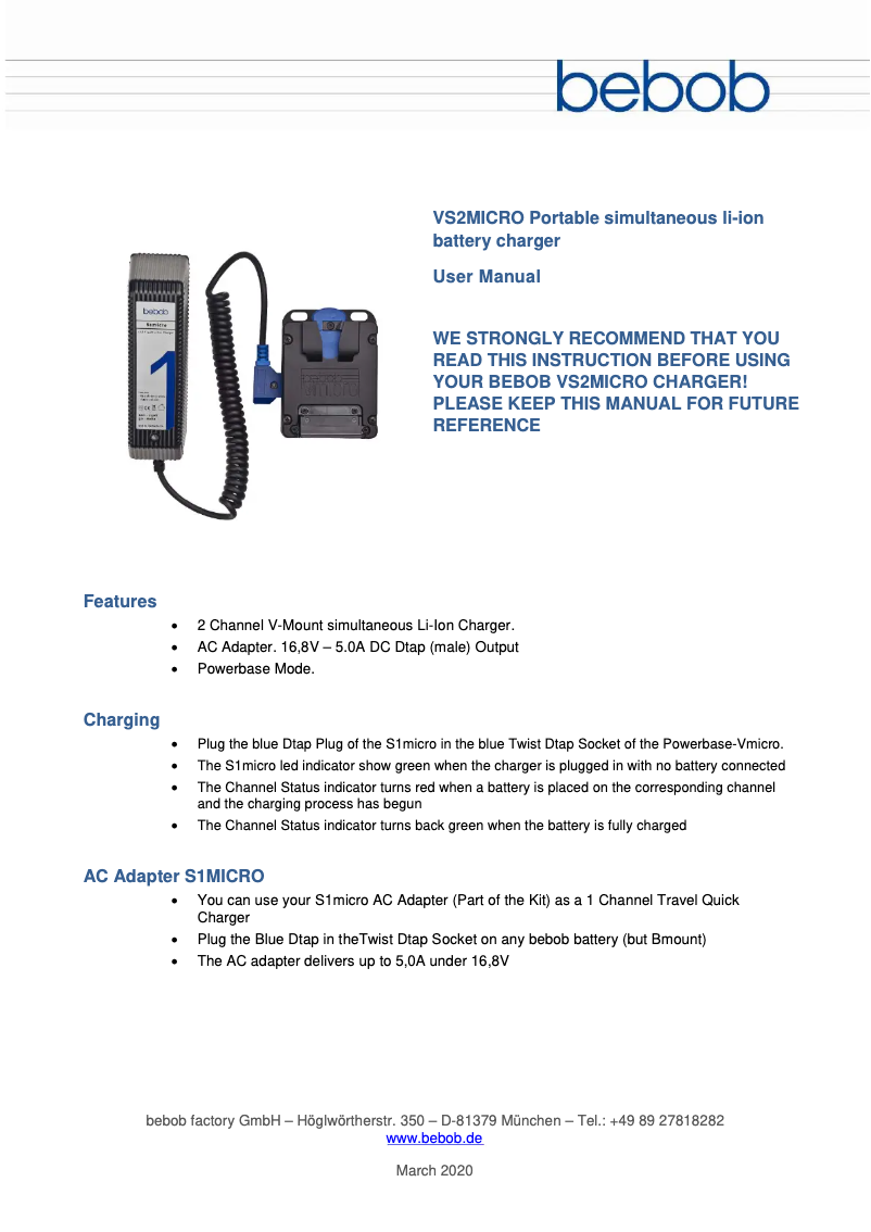 Image de la première page du manuel de l'appareil VS2MICRO