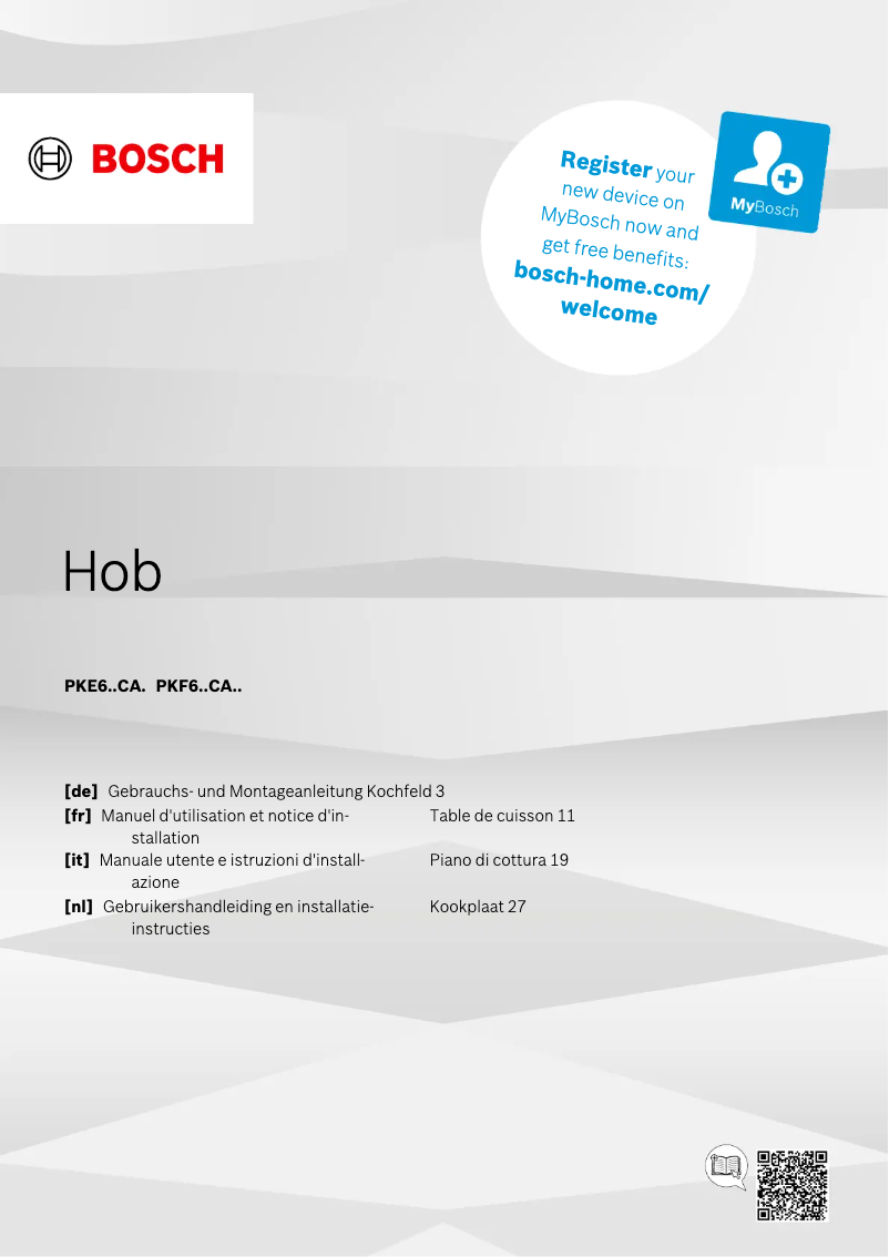 Page 1 de la notice Manuel utilisateur Bosch PKE645CA2E