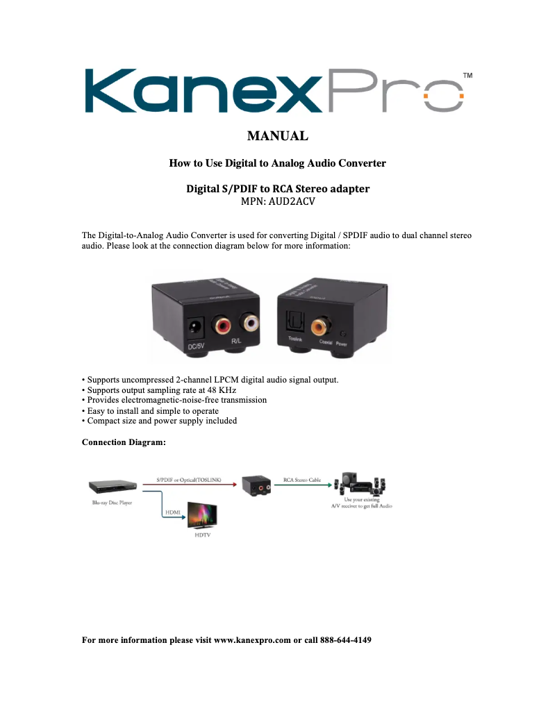 Page n°1 - Manuel utilisateur KanexPro AUD2ACV