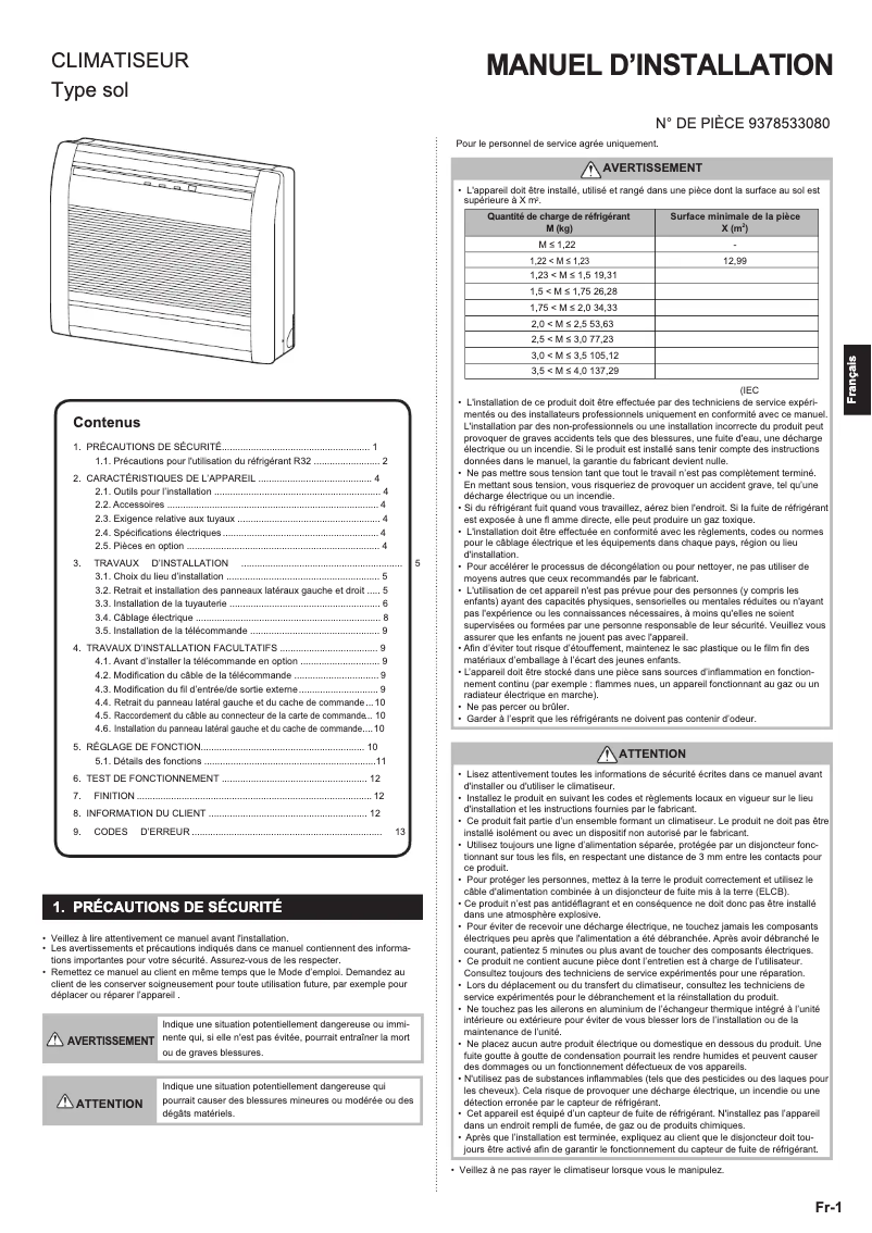 Page 1 de la notice Manuel utilisateur Fujitsu AGYG14KVCA