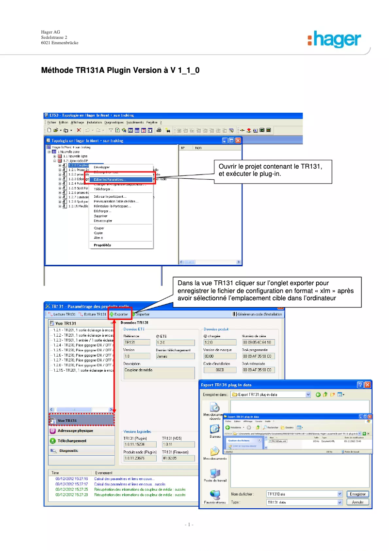 Page n°1 - Manuel utilisateur Hager TR131A