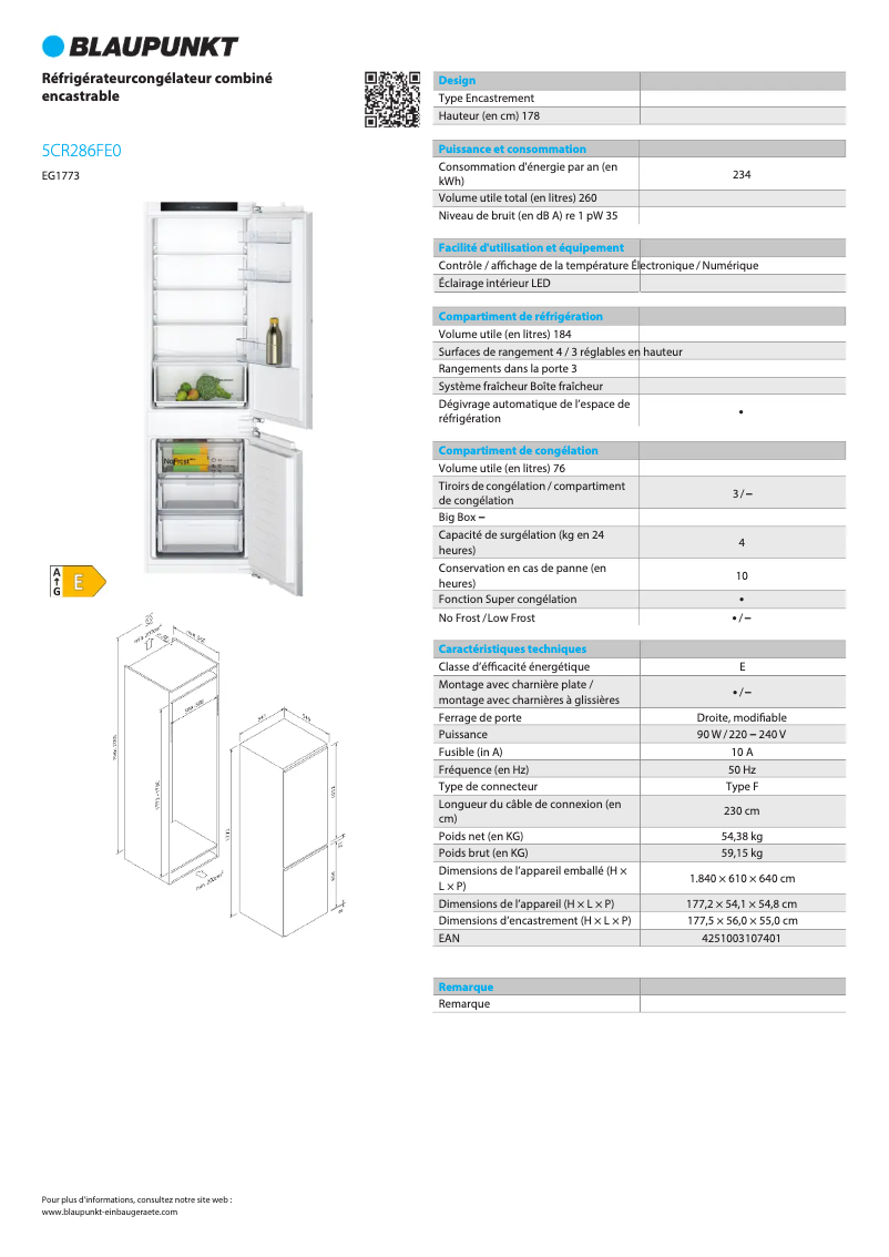 Page n°1 - Fiche technique Blaupunkt 5CP 221FD0