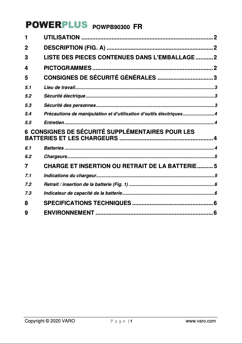 Page 1 de la notice Manuel utilisateur PowerPlus POWPB90300