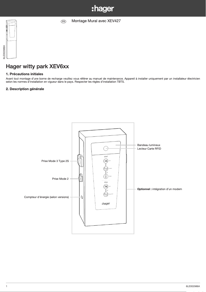 Page 1 de la notice Manuel utilisateur Hager XEV427
