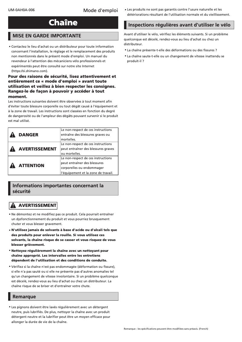 Page n°1 - Manuel utilisateur Shimano CN-LG500