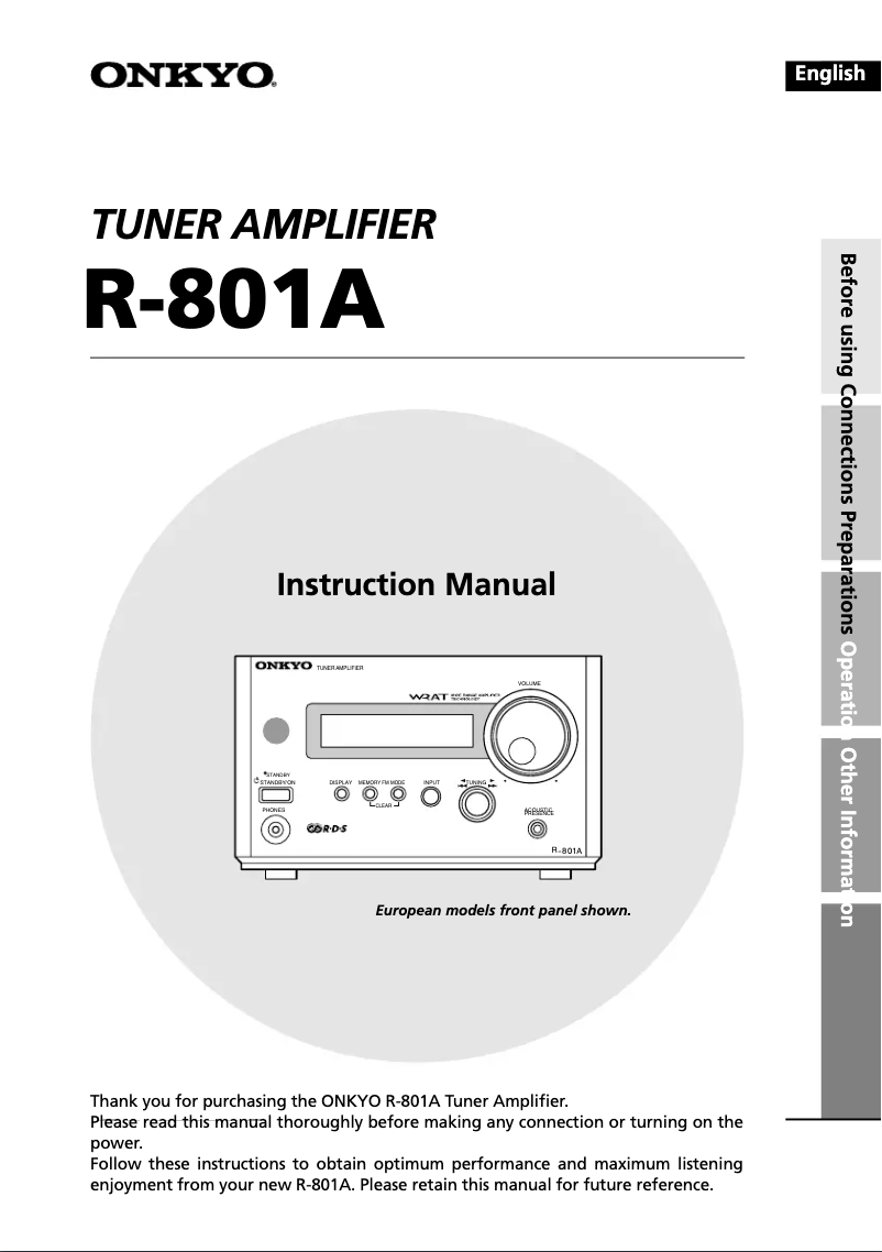 Page 1 de la notice Manuel utilisateur Onkyo R-801A