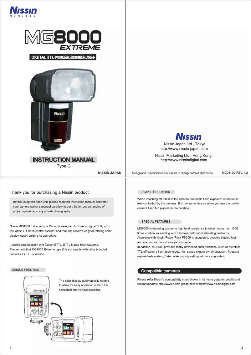 Page n°1 - Manuel utilisateur Nissin MG8000 Extreme (Canon)