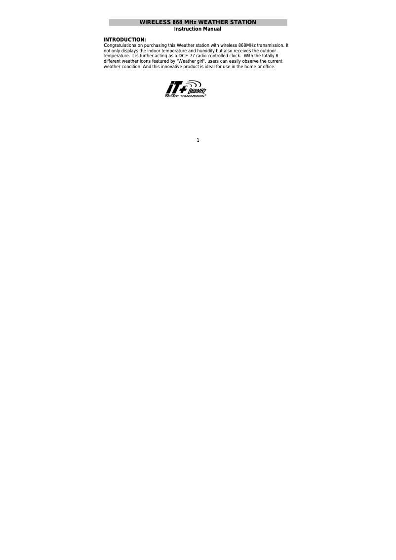 Image de la première page du manuel de l'appareil WS 9723 IT